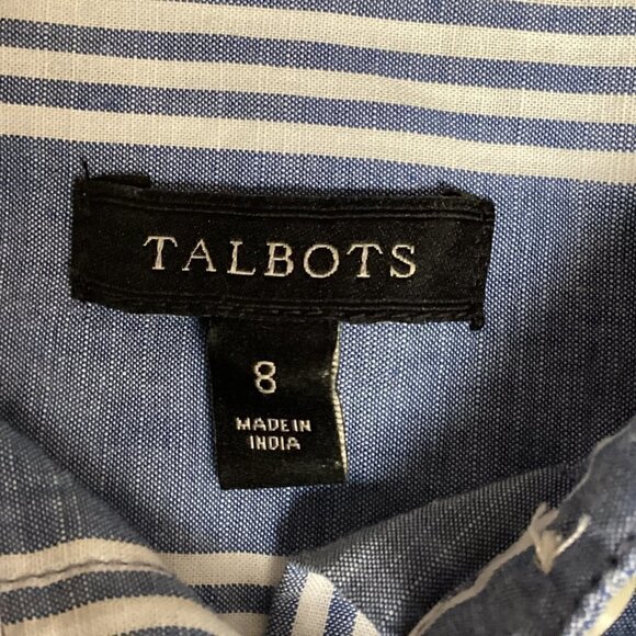 Talbots Striped 100% Cotton Roll-Tab Button-Down Shirt Sz 8  Blue #21i - Picture 6 of 7